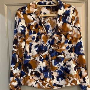 Zara Blue and Brown Abstract Blouse